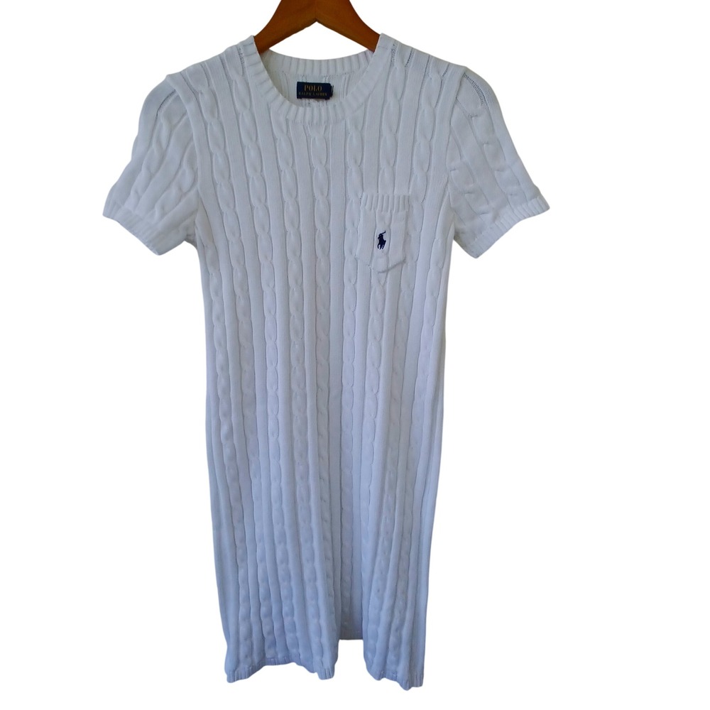 Polo by Ralph Lauren White Cable-Knit Midi Dress with Navy Pony